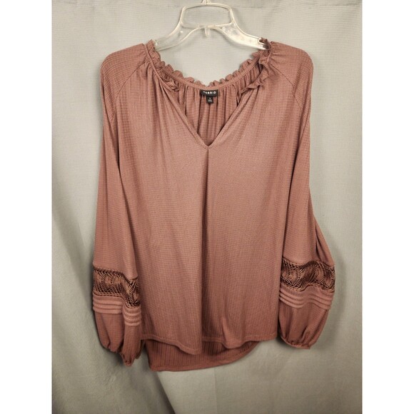 Torrid Textured Jersey V-Neck Crochet Long Sleeve Top Rose Taupe 3X Boho Peasant - Picture 1 of 6